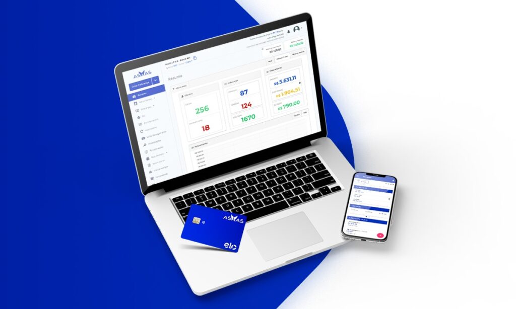A imagem mostra um notebook com a conta digital asaas na tela.