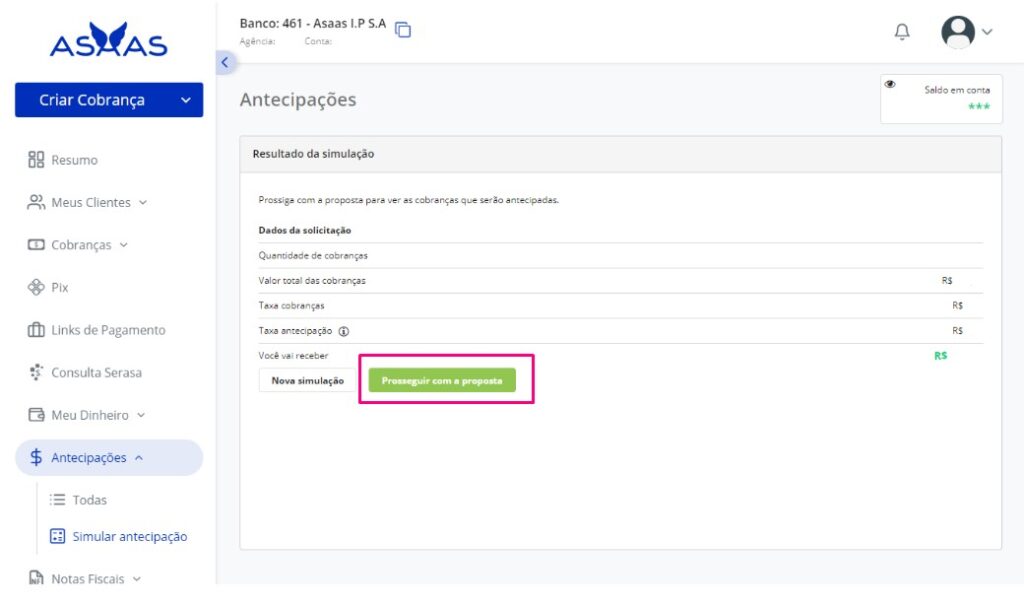tela de proposta de antecipação de recebíveis asaas.