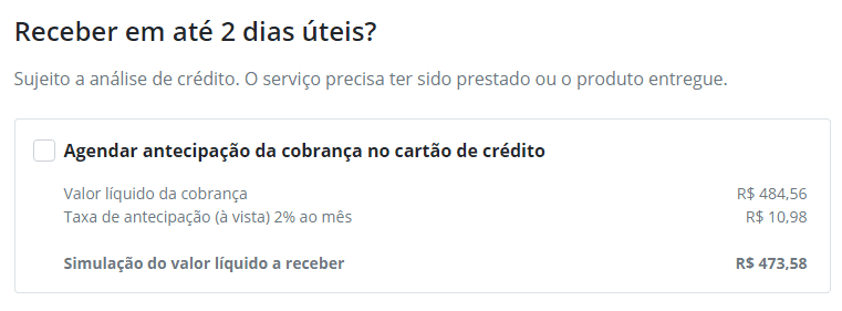 tela de agendamento de antecipação de recebíveis.