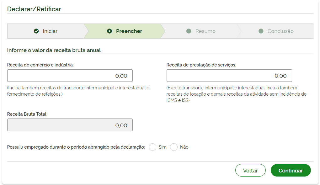 campos de preenchimento da declaração anual mei.